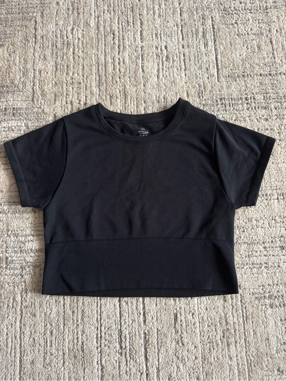 aerie Black Cropped Short Sleeve Top